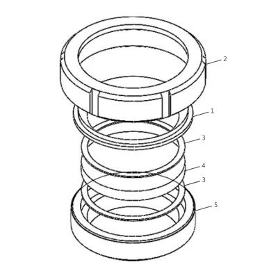 Exploded view — tank weldable sight glass sanitary DN connection (numbered parts)